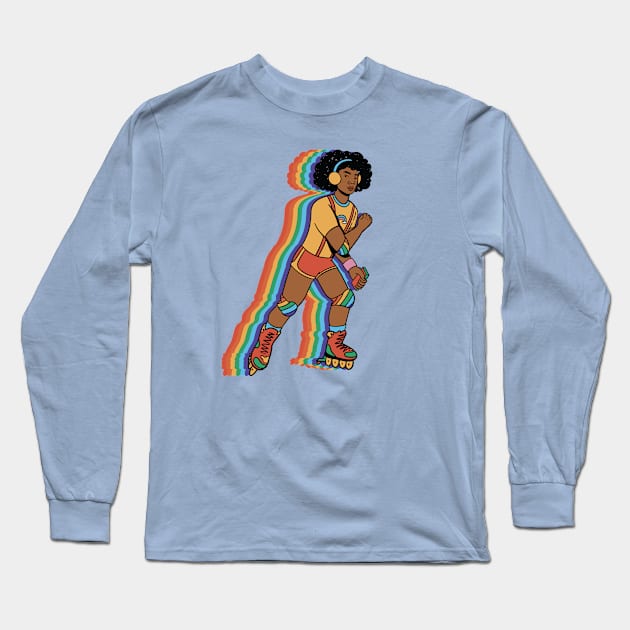 Vintage Roller Girl on Rollerblades // Rainbow Skater Long Sleeve T-Shirt by SLAG_Creative